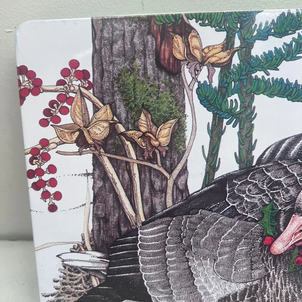 Vintage Christmas Geese Metal Tin Large Rectangular Winter Woodland Bird Decor